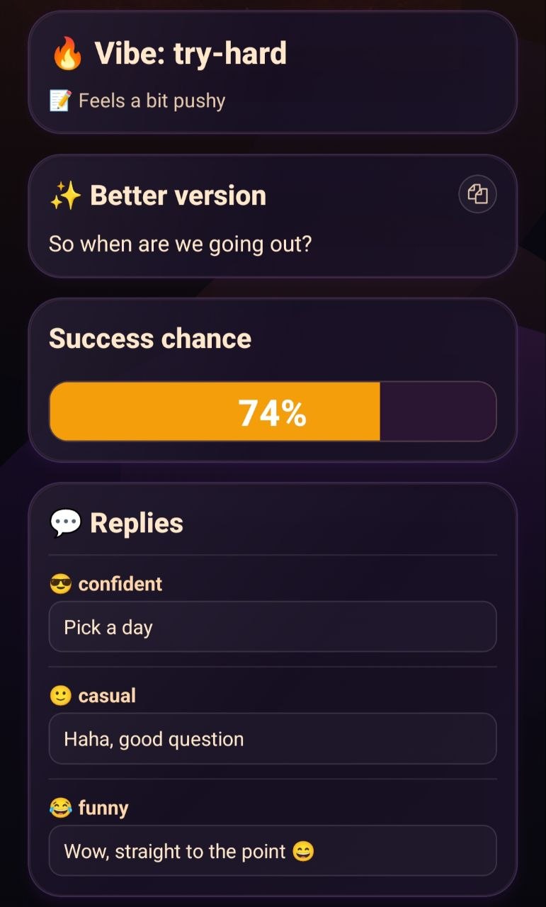 Dating mode improved message output in NoCringo app